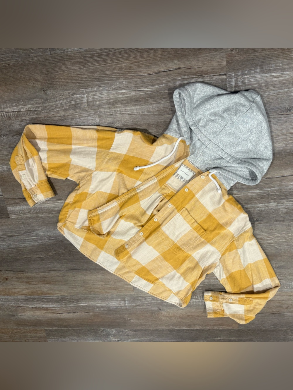 Yellow Cropped AE Flannel with Drawstring Sweatshirt Hood